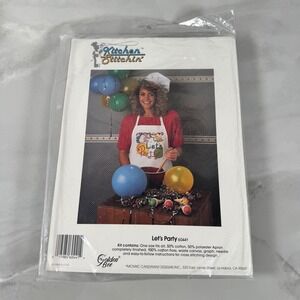 Golden Bee Needlepoint Kitchen Stitchin' Let's Party Apron Kit OPEN, UNUSED